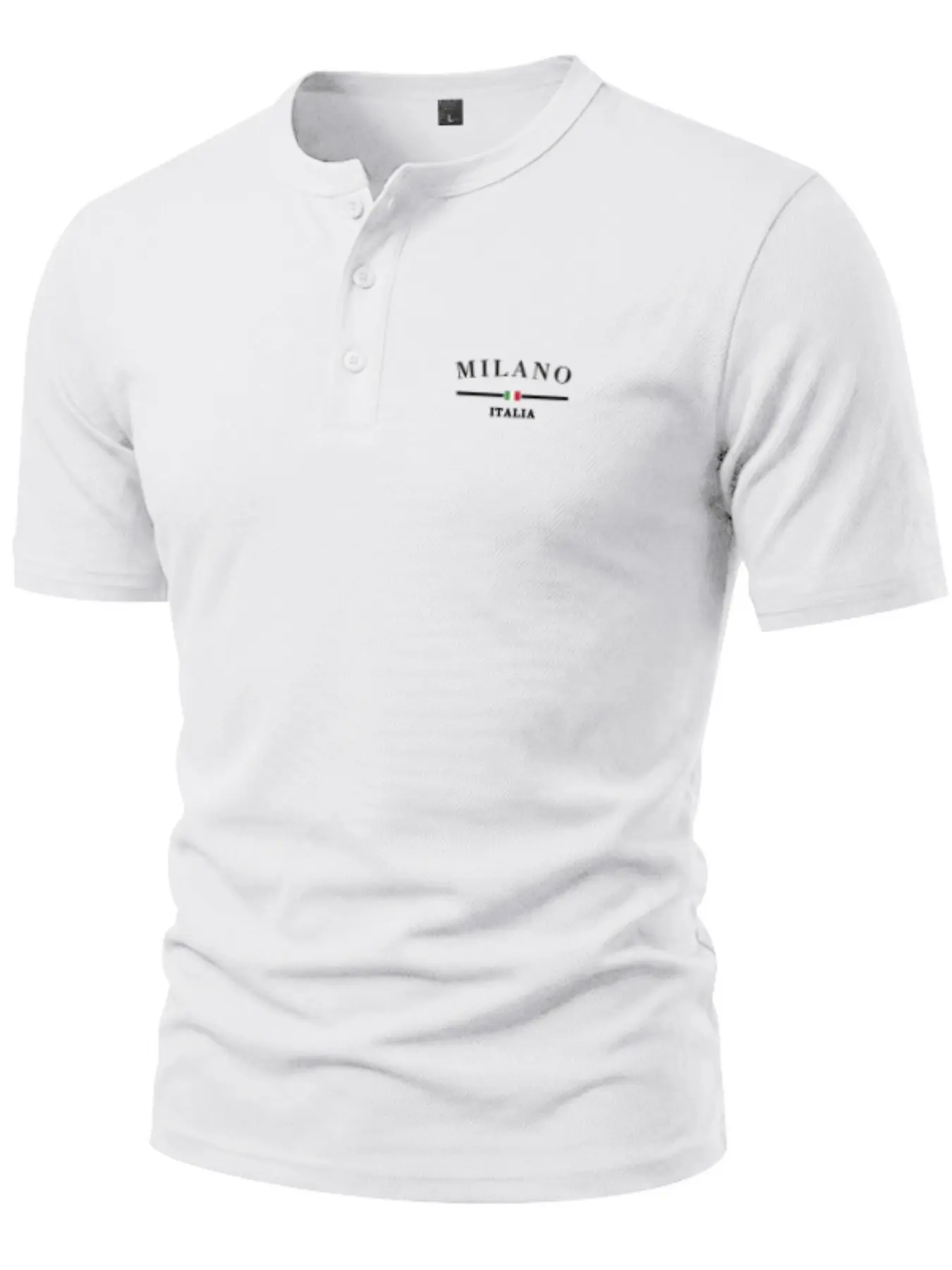 Men's Henry Collar Short Sleeve T-Shirt, Letter Print Design, Mesh Breathable Quick-Dry Fabric, Summer Cool Casual Top