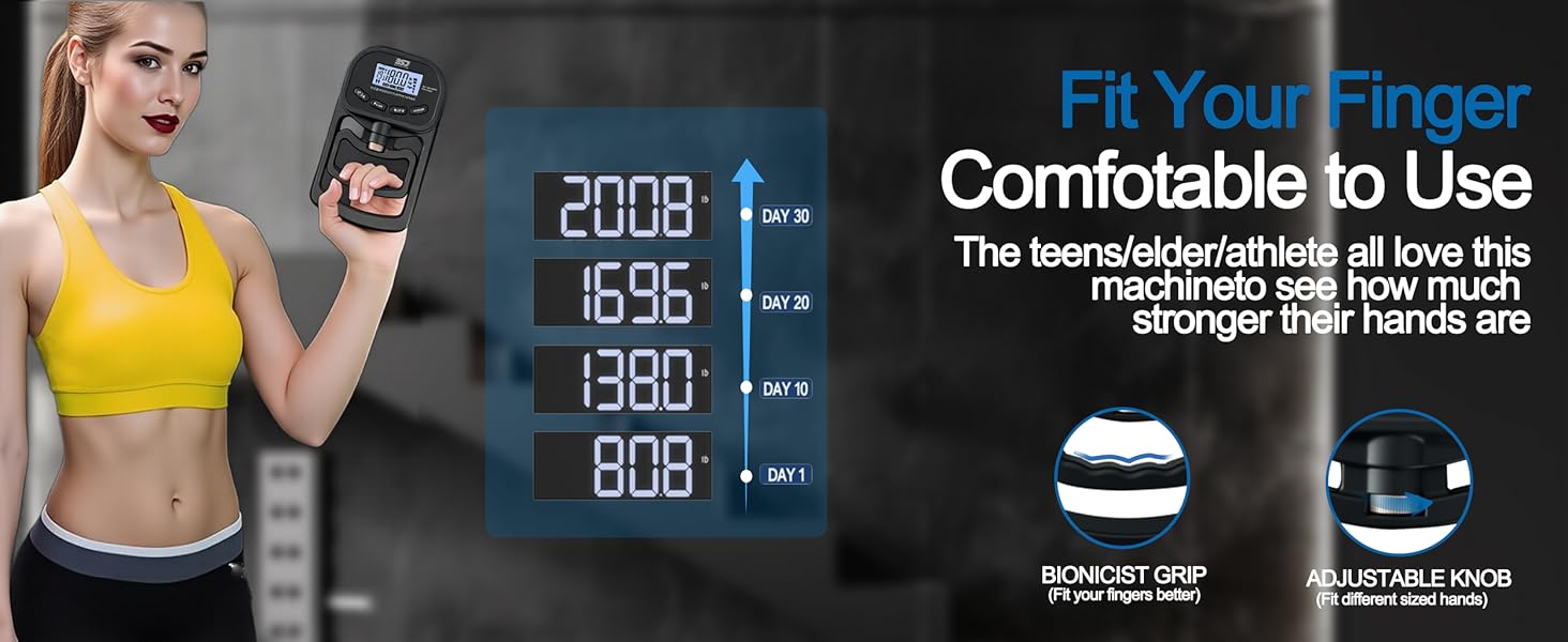 Hand Grip Strength Tester Trainer, 396lbs/180kg Hand Grip Dynamometer with LCD Display, Ideal for Sports, School, and Home Use(Battery Version)