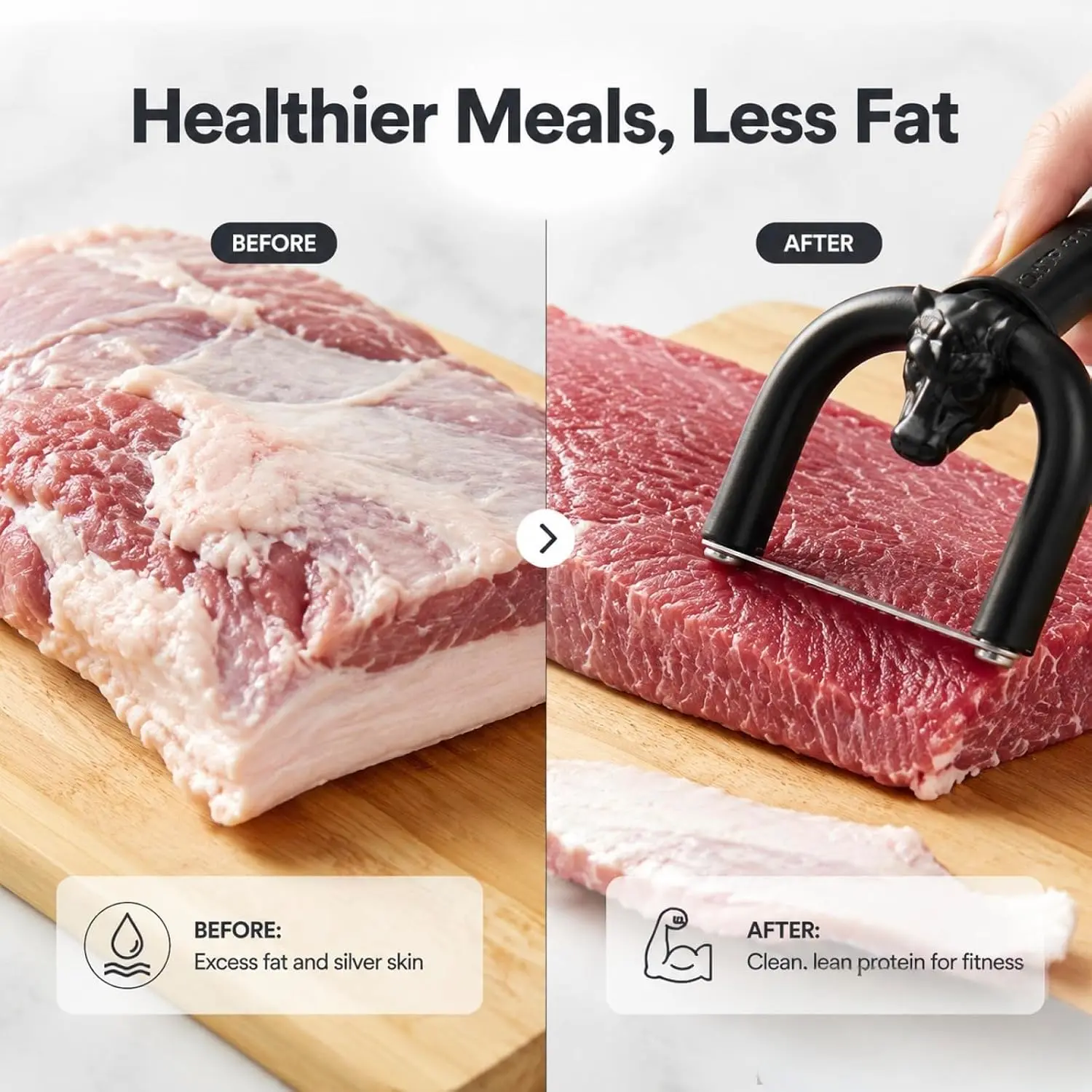 Beef & Pork Fat Trimming Knife, Handheld Meat Slicer with Ergonomic Grip, Stainless Steel Meat Cutting Tool for Butchering, BBQ, Meal Prep & Home Kitchen