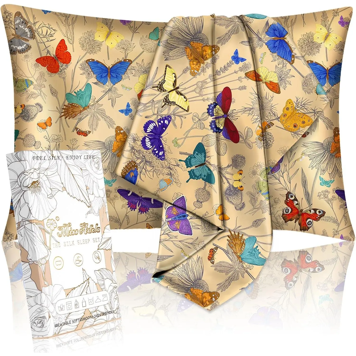2pcs Silk Pillowcase with Hidden Zipper, Line Butterfly |   20''*30'', Cares for Your Hair and Skin, Gentle, Reduces Friction, Cooling, for Hot Sleepers,, Soft