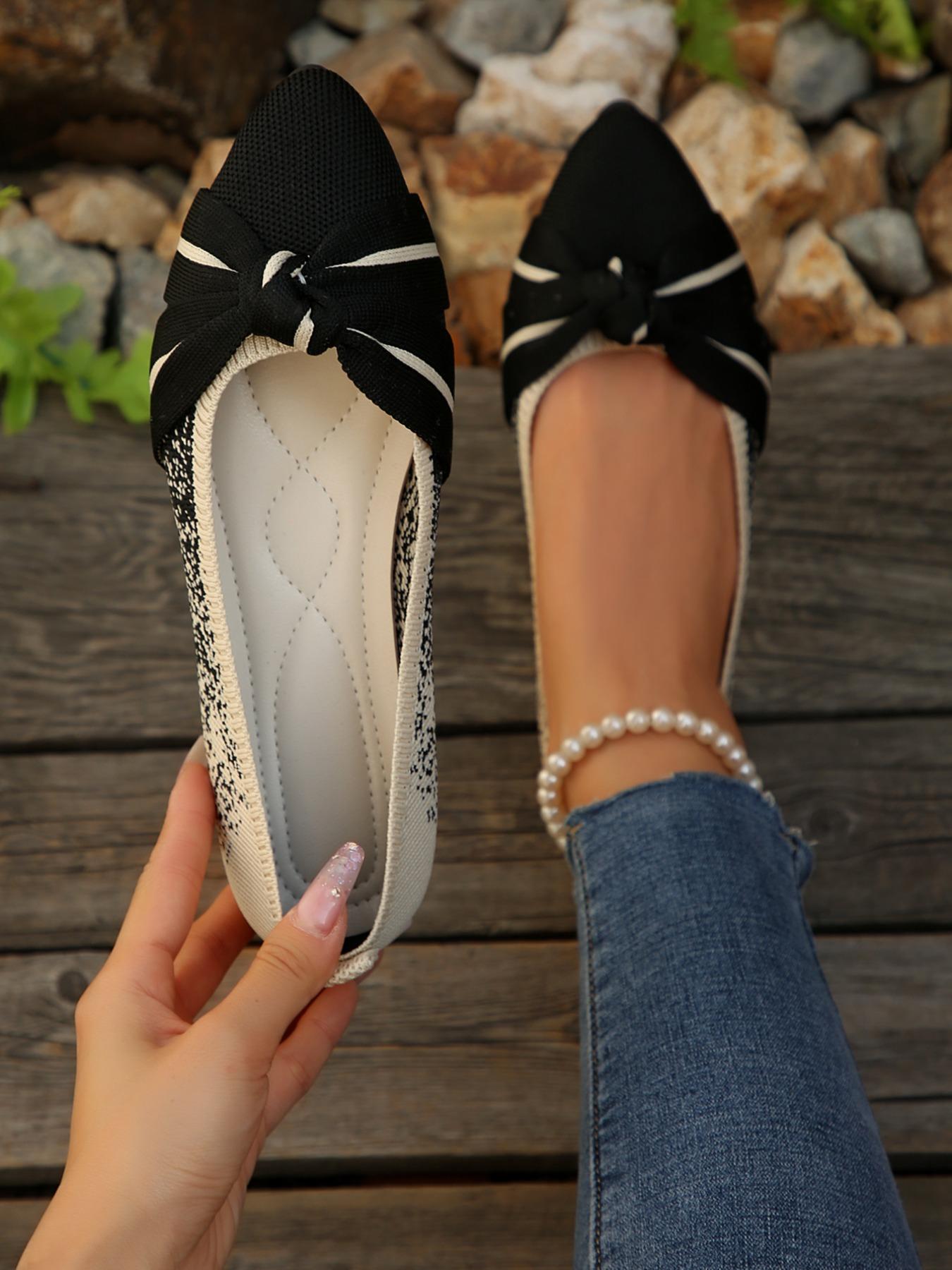 Women's Breathable Slip-On Butterfly Knot Pointed Toe Soft Sole Flats, Casual Fashion Shoes Size 36-43, All Seasons Comfortable Wear