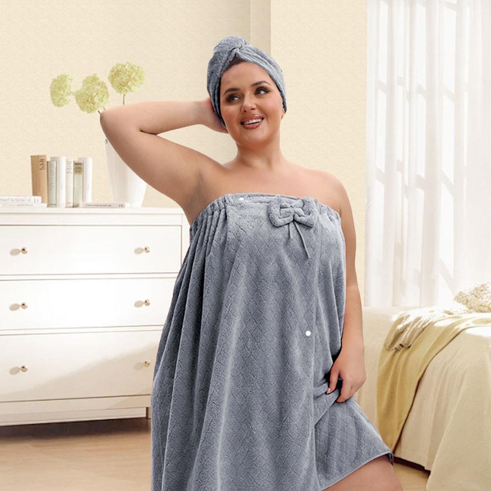 1 Pcs Bathrobe / 2-Piece Bath Skirts Set - 80x210cm & 80x160cm, 350GSM, Oversized Towel + Ladies' Bath Cap + Adjustable Wearable Skirt, Fits M-XXXXL, Thickened, Ideal for Home, Travel, Sauna & Spa