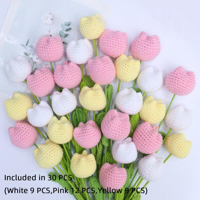 Handmade Knitted Tulip Bouquet, Crochet Flower Bouquet, 10/20/30 Stems Artificial Flowers, Easter and Mother's Day Gift, Home Decor, Bedroom Decoration #TOP PICKS
