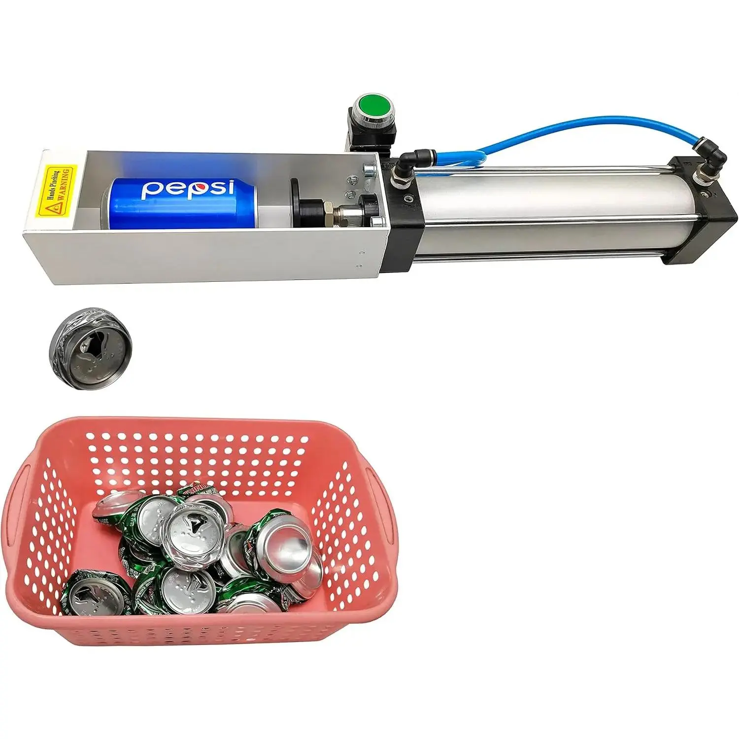 Durable Pneumatic Kitchen Can Crusher Machine with Steel Frame - Sturdy Synthetic Single Unit, Heavy-Duty Soda Can Recycling Tool, Easy to Crush Cans, 2.8" OD Mechanical Valve, Rubber Spacer, Default, Button Valve