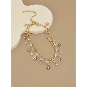 Boho Layered Butterfly Anklet for Women, Gold Dainty Ankle Bracelet with Cubic Zirconia, Colorful Butterfly Foot Jewelry for Summer Beach Wedding Gifts, Elegant Fashion Accessories, Fashionable Jewelry Accessories