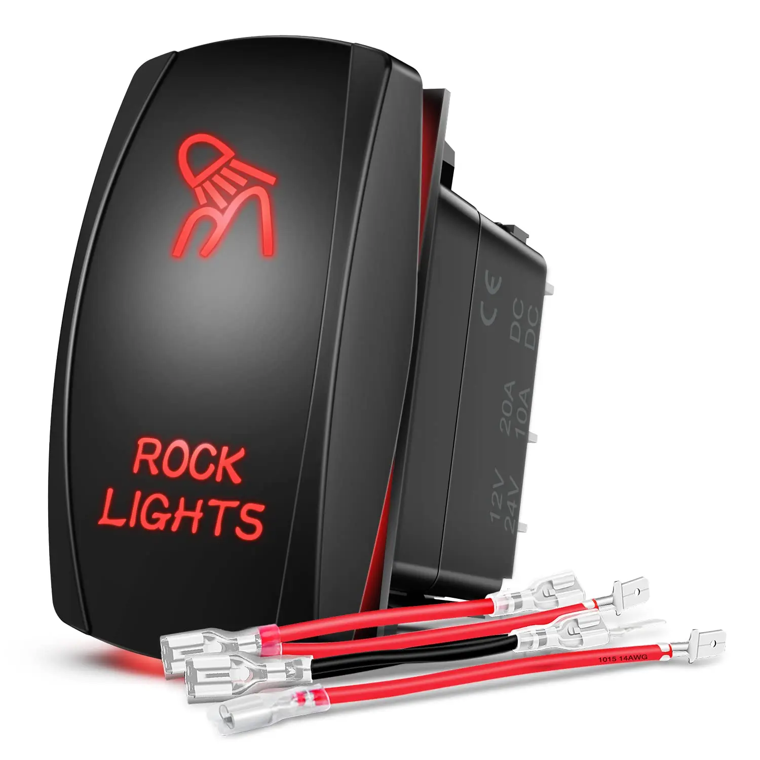 Nilight Rock Lights Rocker Switch Led Light Bar Switch 5Pin Laser On Off SPST switches 20A/12V 10A/24V Switch Red with Jumper Wires Set for Cars Trucks RVs