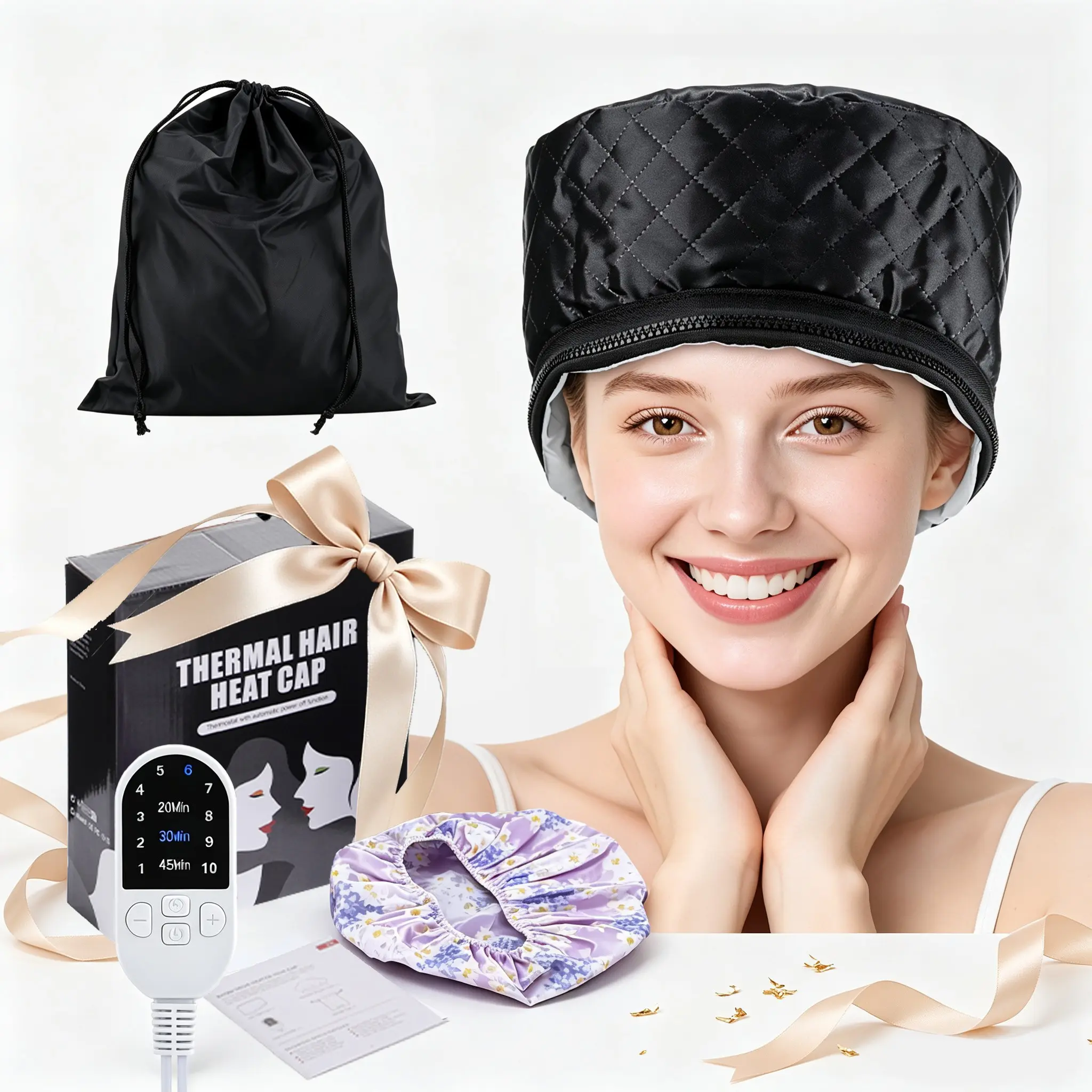 10-Heat Conditioning Hair Cap – 3 Timer Settings, Adjustable Heat Setting, Ergonomic Face-Fit Design, Dual-Layer Removable Liner for Deep Hair Care, Gift for Women