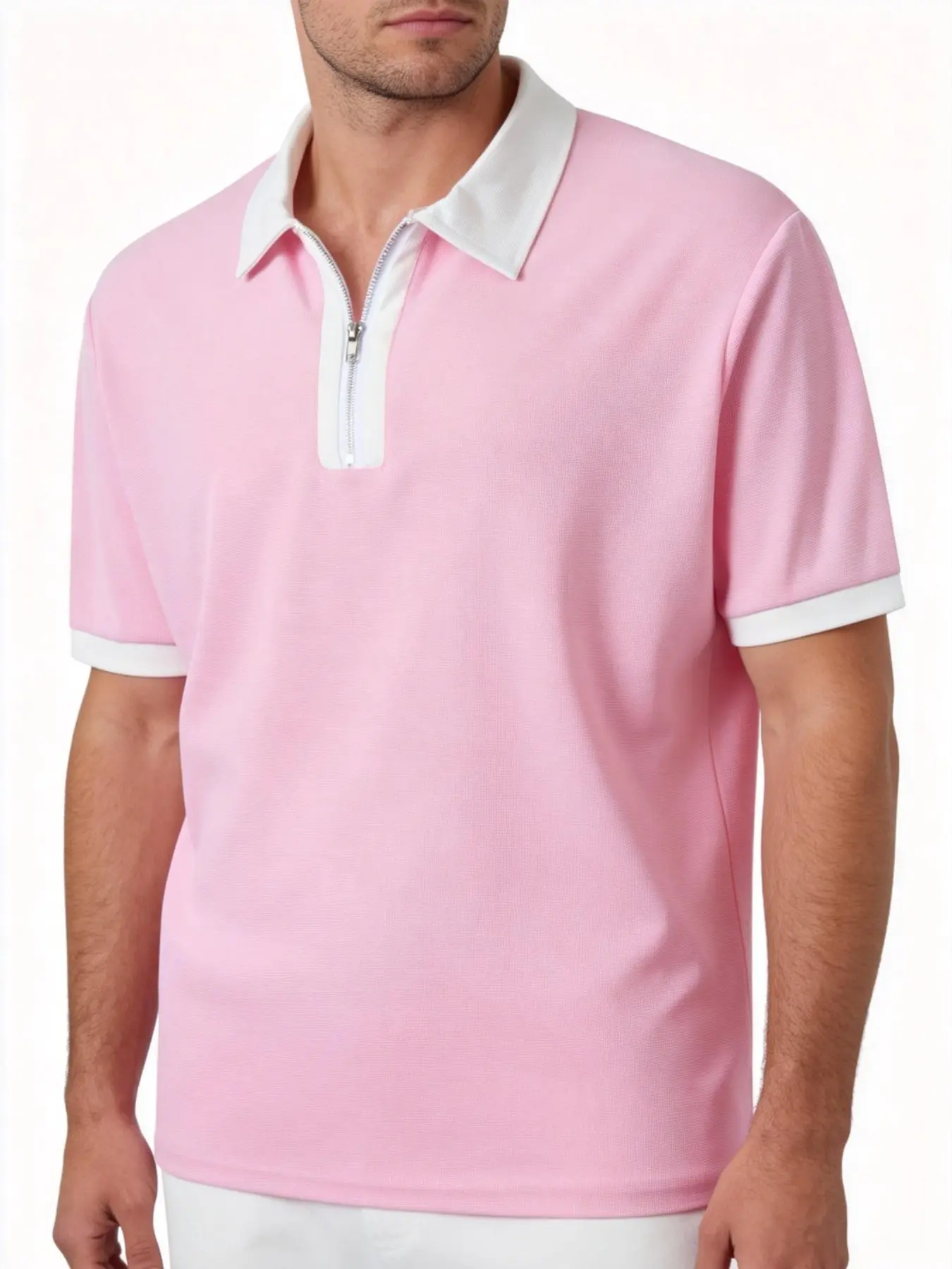 Men's Summer Colorblock Short Sleeve Polo Top for Daily Wear, Half Zip Design, Classic Golf Polo Shirt, Training Shirt, Gym Wear, Sports Casual Wear, Men's Essential Wardrobe Item, Casual Sports Tops