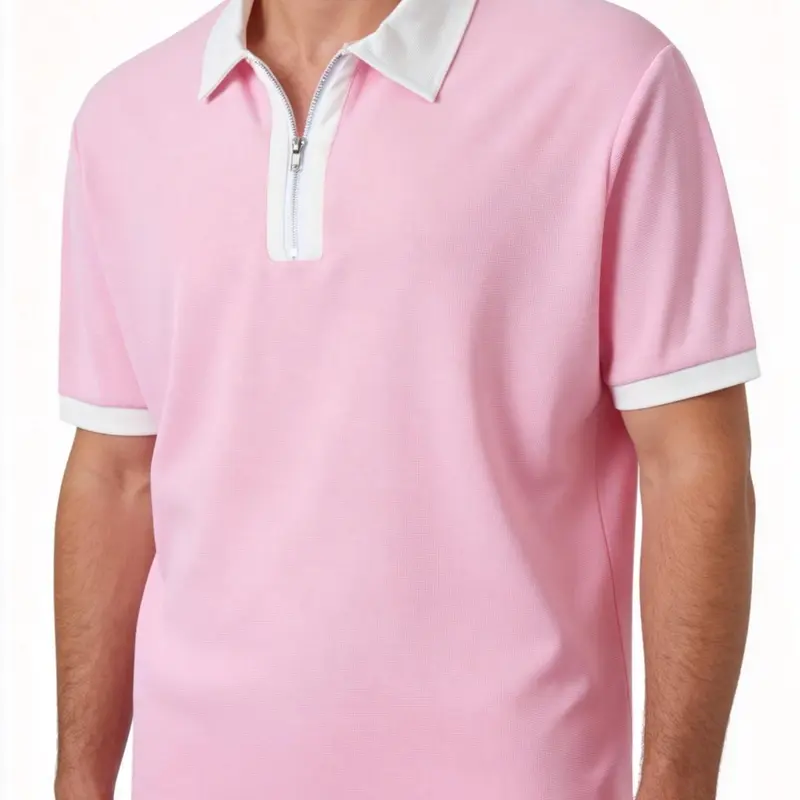 Men's Summer Colorblock Short Sleeve Polo Top for Daily Wear, Half Zip Design, Classic Golf Polo Shirt, Training Shirt, Gym Wear, Sports Casual Wear, Men's Essential Wardrobe Item, Casual Sports Tops