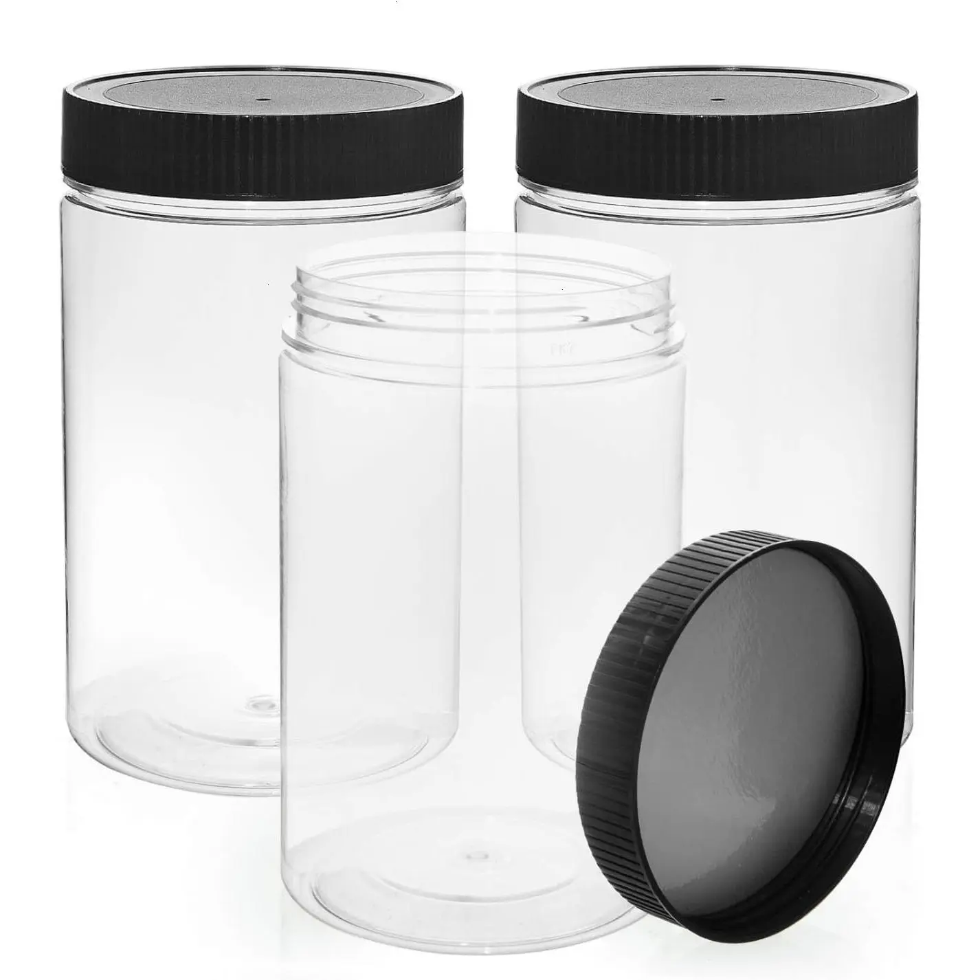 27 Ounce Plastic Jars with , 3 Pack  Storage Containers Airtight, Clear Containers for Organizing