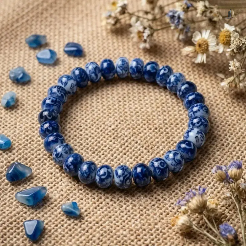 Beaded Bracelet, Trending Calming Blue Pattern Glass Abacus Bead Bracelet, Unique Handmade Stretch Spiritual Bracelet, Elegant Relax Fashion Jewelry Gift for Daily Meditation Wear
