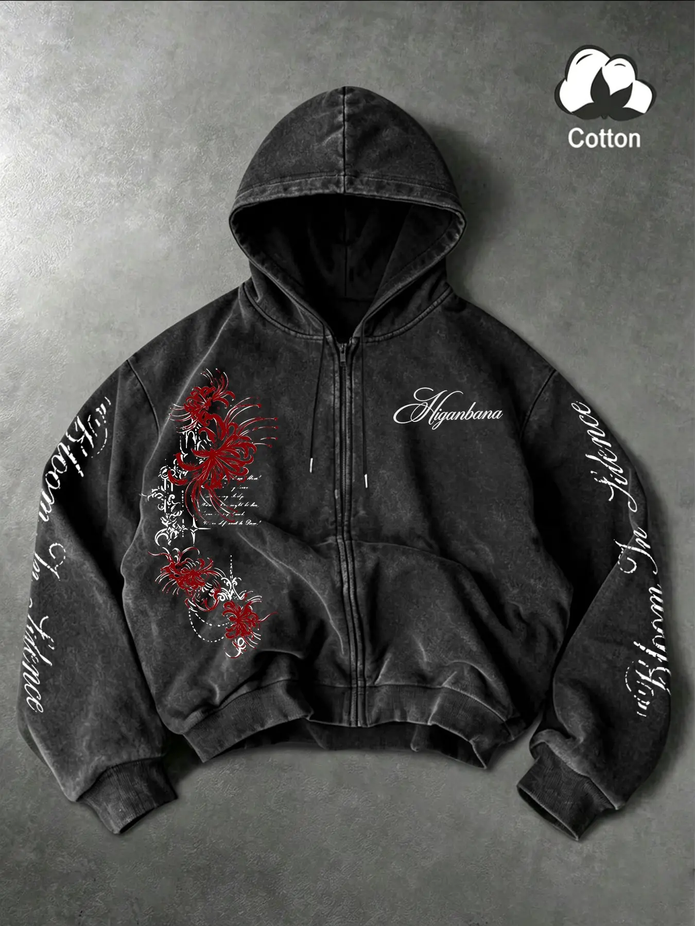 Men's Cotton Blend Hooded Jacket, Zipper Closure, Letter Print, Loose Fit, Casual Style, Long Sleeve, Perfect for Halloween Parties & Daily Wear