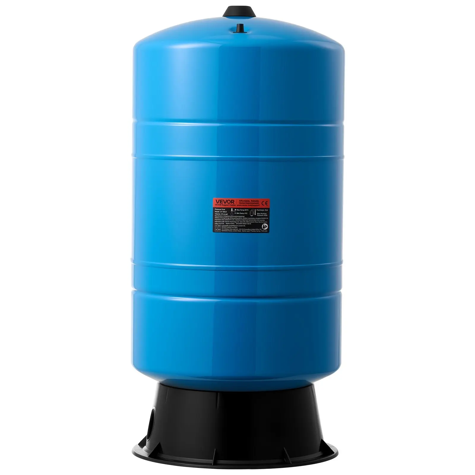 20-Gallon Vertical Well Pressure Tank, Pre-Charged Pressurized Water Tank for Well Pumps, Heavy-Duty Carbon Steel Water Storage Container for Home, School, Farm Irrigation Systems