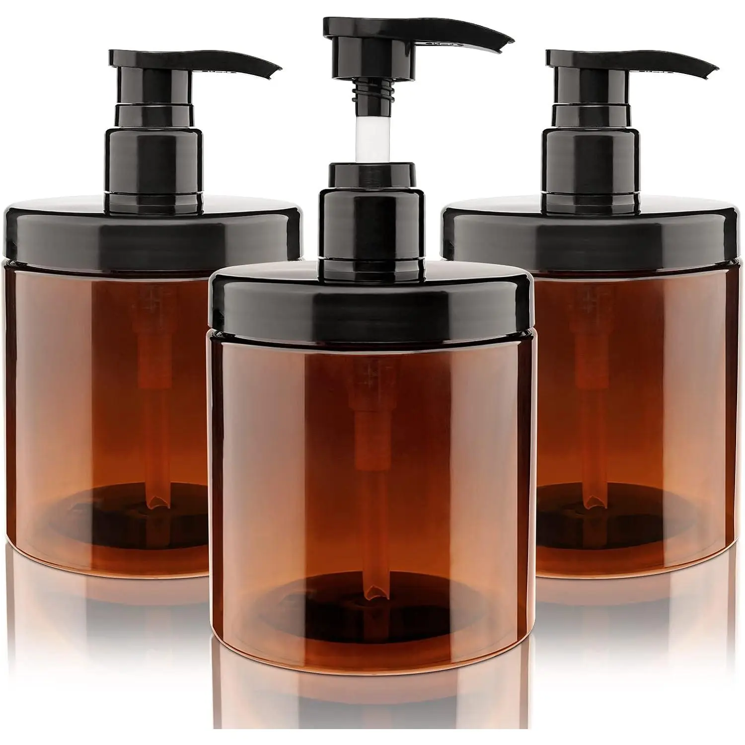 Pump Bottle Dispenser 3 count 600ml/20oz Brown |  Wide Mouth Plastic Bottle for Shampoo, Conditioner and  Lotion Storage