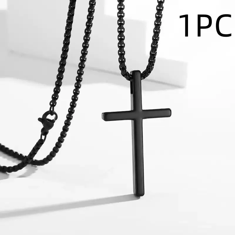 Unisex Titanium Cross Necklace, Simple Fashion Design, 60cm Chain, European Style, Perfect for Men and Women