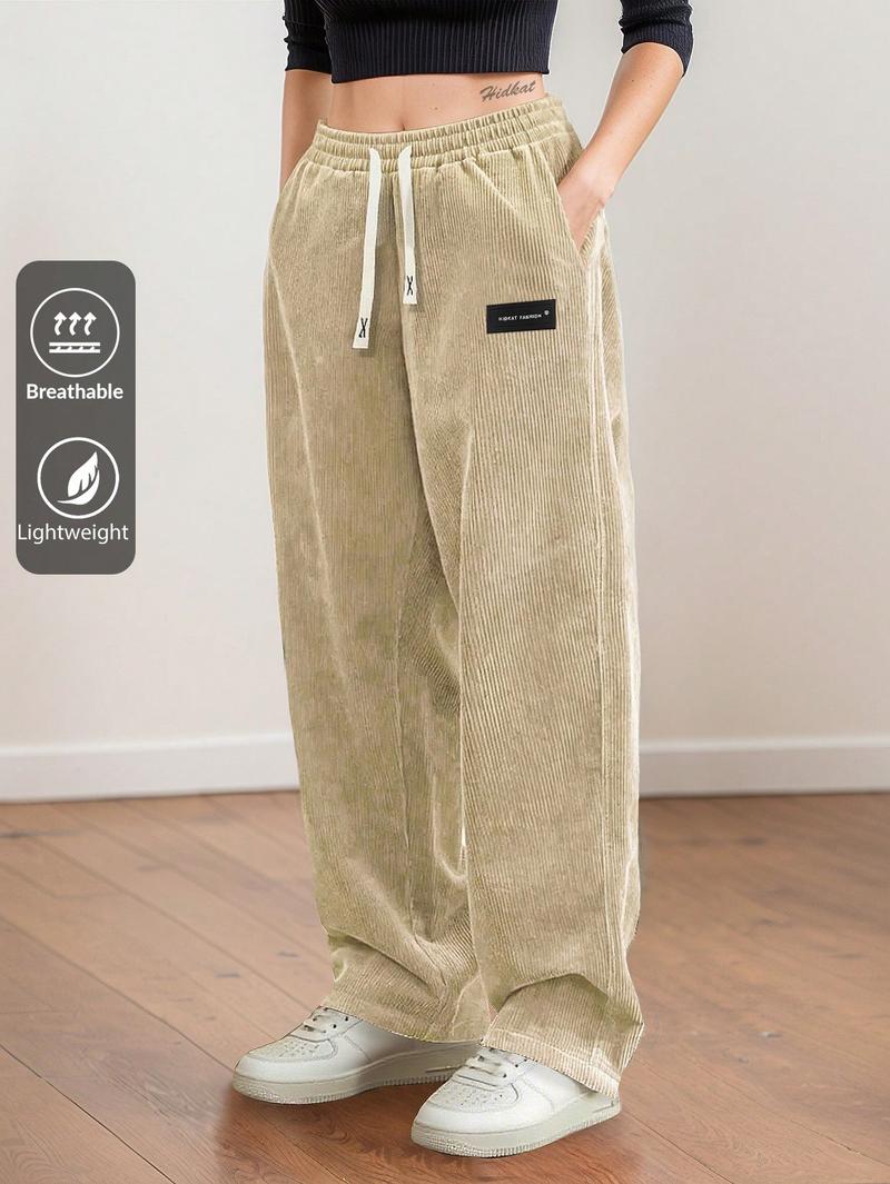 Women's Straight Leg Corduroy Pants Featuring Drawstring Elastic Waist, Fit for Casual, Sports, Hiking, Spring/Autumn
