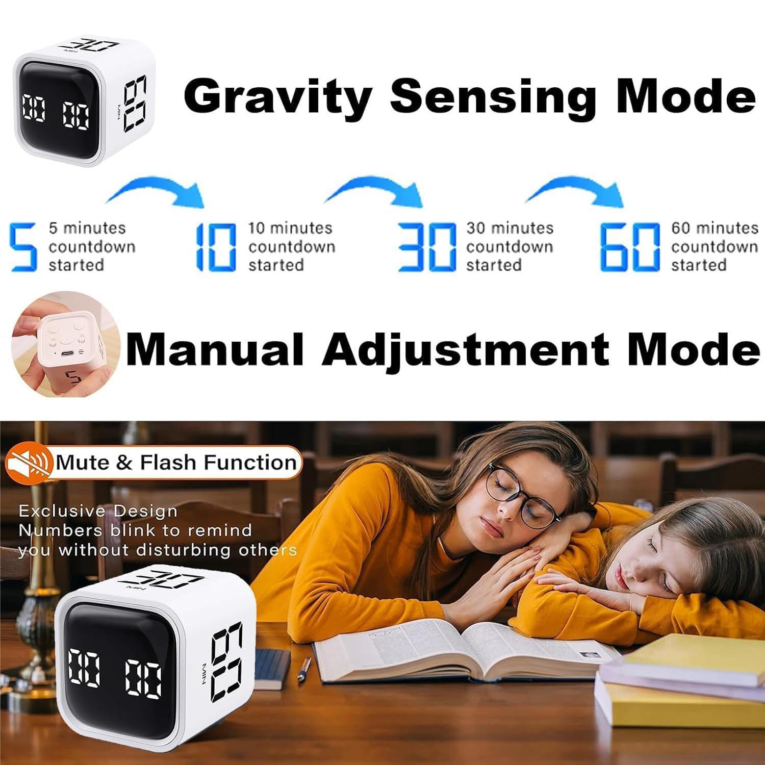 Multifunctional Cube Timer, 1 Count USB Rechargeable Digital Countdown Study Timer, Desk Organizer for Home Office