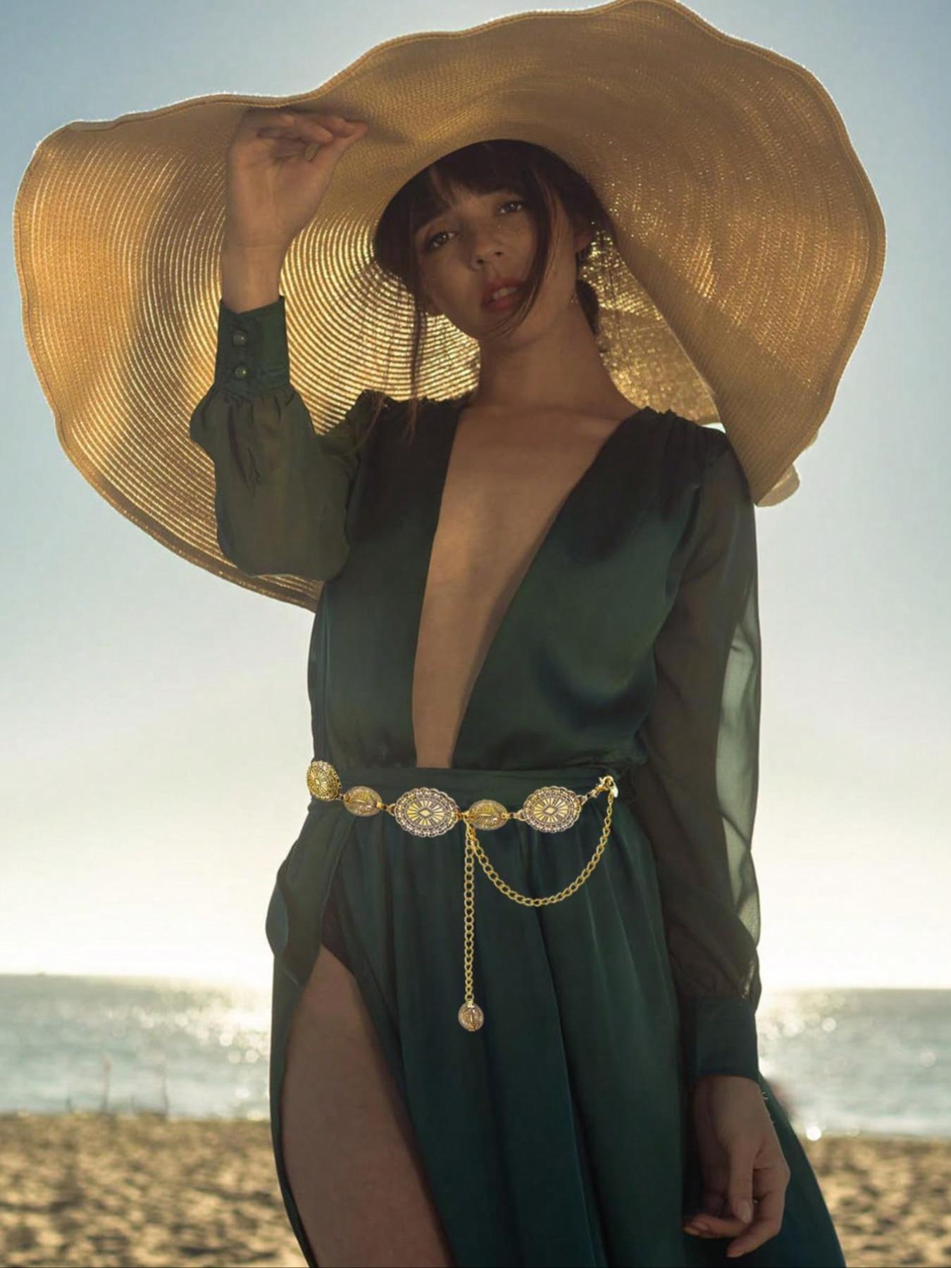 1 pc Women's Western Metal Conch Belt Cowboy Dress Chain Belt Cowboy Country Concert Clothing Accessories Waist Chain Vintage Western Belt