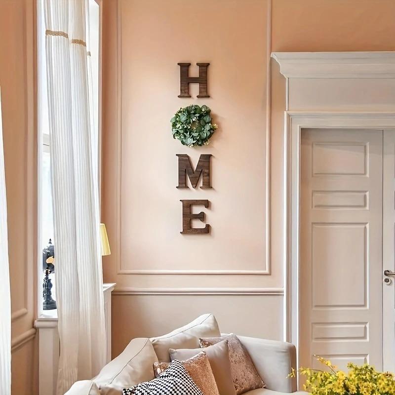 Wooden "HOME" Wall Decor with Artificial Wreath |   Modern Farmhouse Front Door Sign |   Aesthetic Entryway Welcome Hanger |   2026 Home Refresh Essential