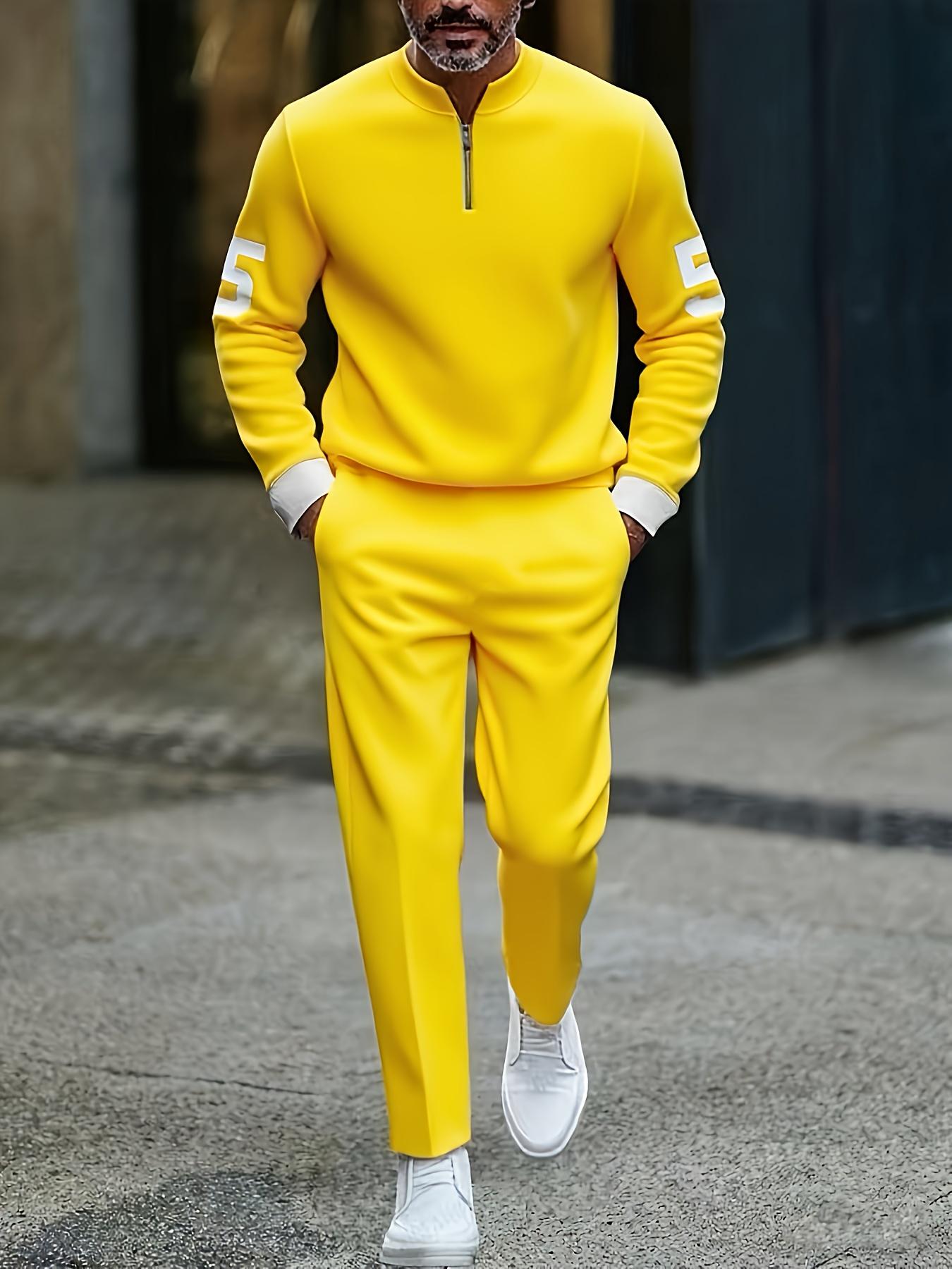 New European and American Men's Sportswear Set Half-Zipper Top with Number 5 Sleeve Patch Comfortable Fabric for Daily Street Wear and Casual Commuting