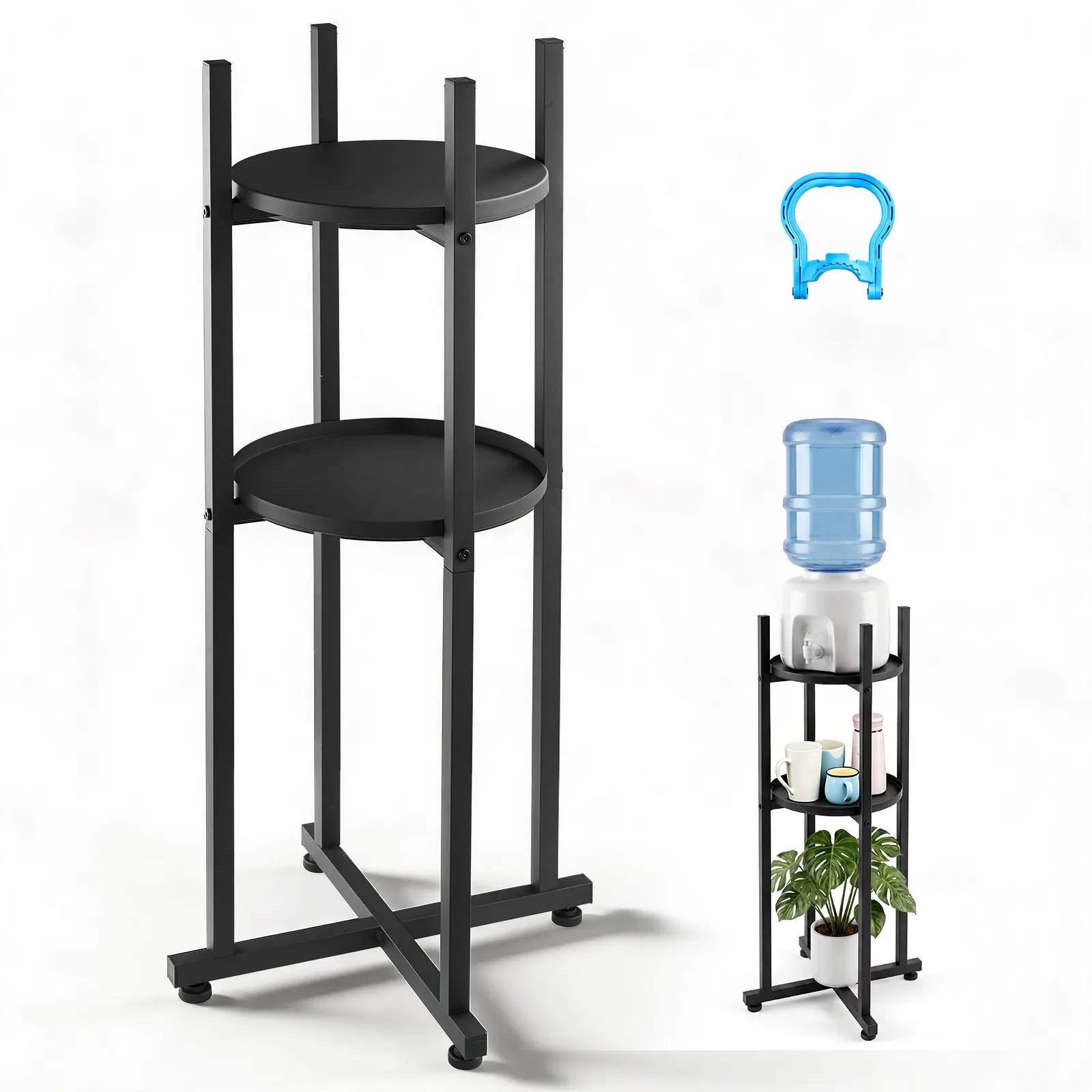 VEVOR Heavy Duty Carbon Steel Water Dispenser Stand, 2-Tiered Bottle Holder for 1 Jug, Organizer with Detachable Tray, Cross Base for Home/Office