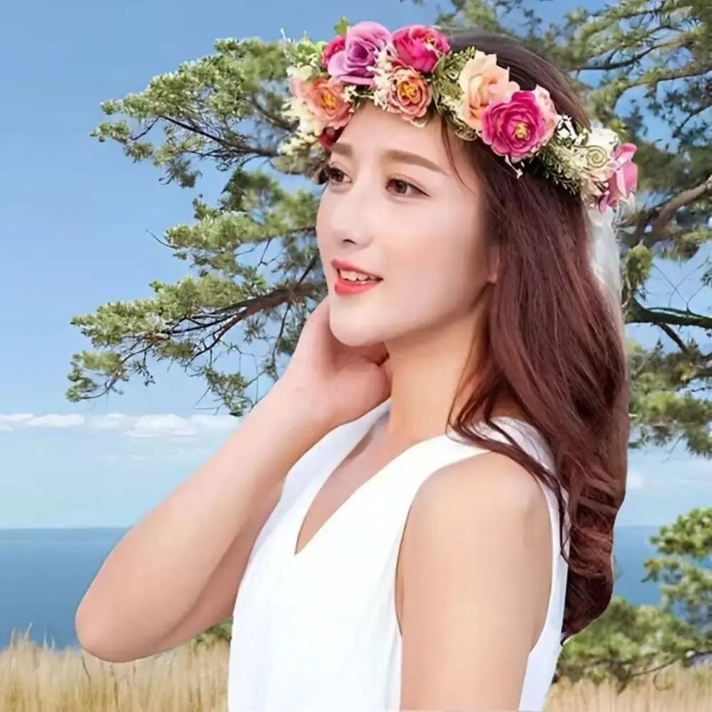 Artificial Flower Floral Headband Elegant Floral Boho Wedding Headpiece Sweet Princess Korean Flower Crown Bridal Bridesmaid