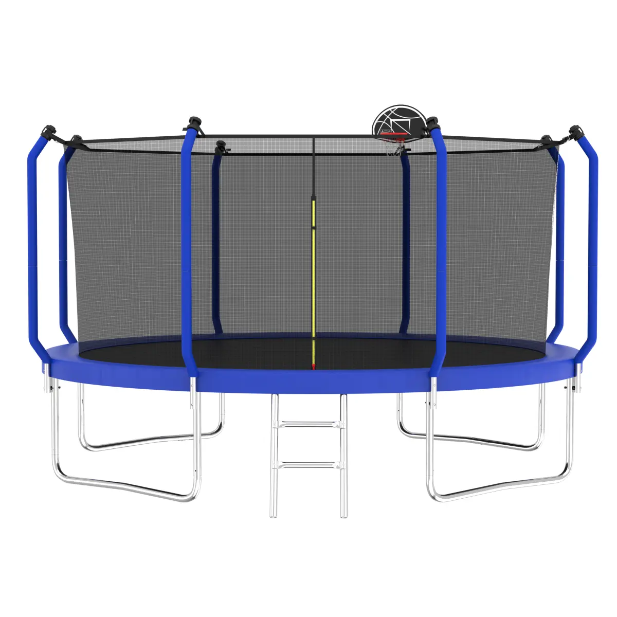 12FT Large Size Outdoor Trampoline with Basketball Hoop, ASTM F381-16 Approved, 2-Step Galvanized Steel Ladder, Anti-UV PP Jumping Mat, High Safety Enclosure Poles, UV-Resistant Enclosure Net, Reinforced Design