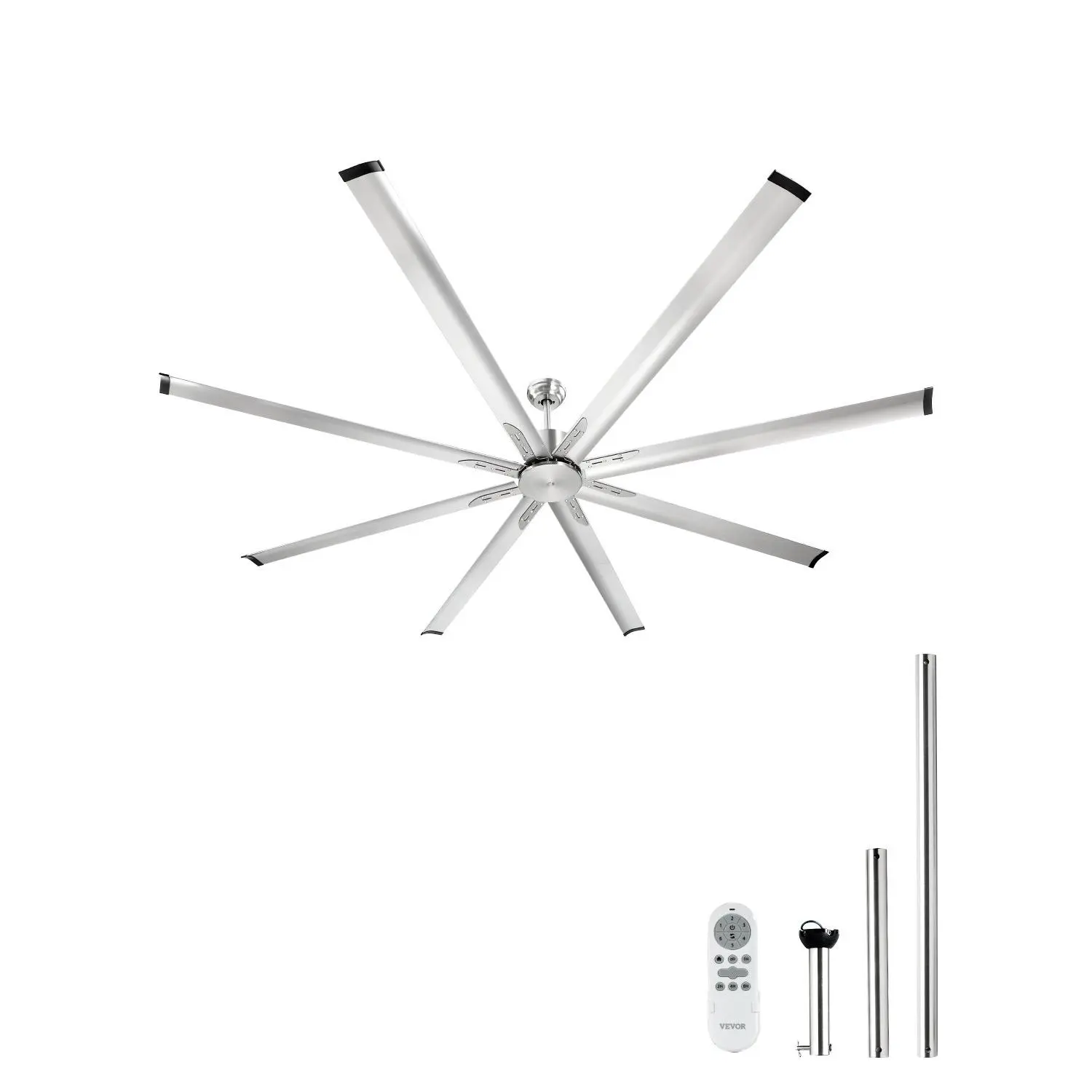【Summerfinds】VEVOR 96 In Ceiling Fan without Light, 6-Speed Remote Control, Aluminum 8-Blade, Reversible DC Motor, Modern Low Profile Flush Mount Fan for Bedroom, Living Room, Patio, Indoor/Outdoor, Brushed Nicke