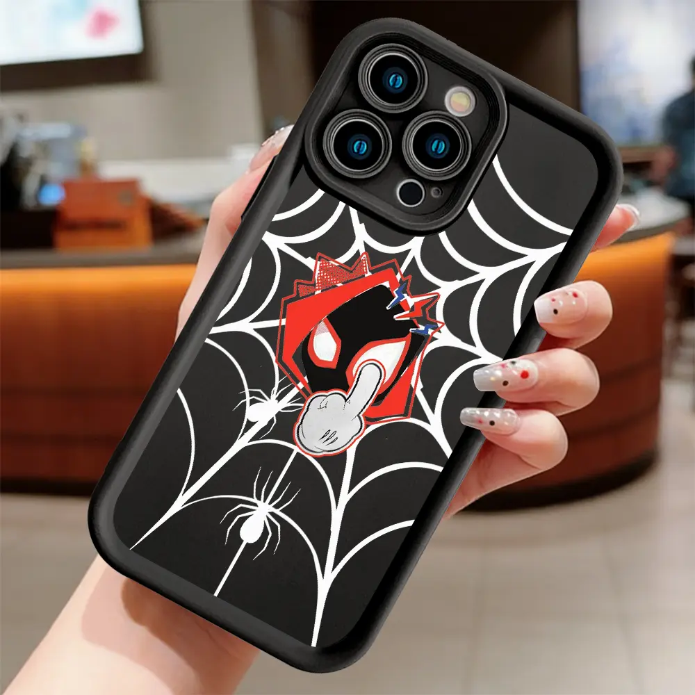 Cool Spider‑Man Web Pattern Cartoon Character Graphic Phone Case for iPhone 17 16 15 14 13 12 11 Pro Max XR XS Max, Trendy Street Art Print Shock‑Absorbent Soft TPU Anti‑Scratch Slim Protective Phone Cover for Teens Boys Men