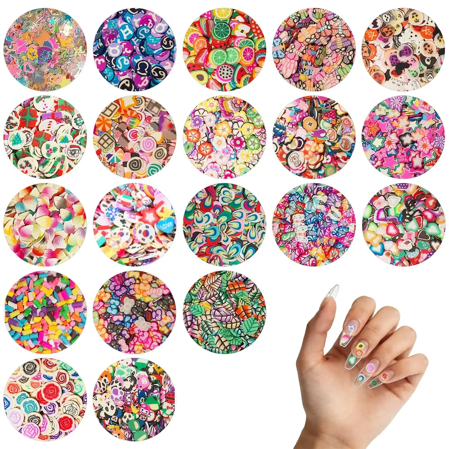 10000 count (20 Styles) Clay Slices,   Art Slices Charms Fruit Heart Flower  Polymer Clay for DIY Crafts   Making Cellphone Decoration