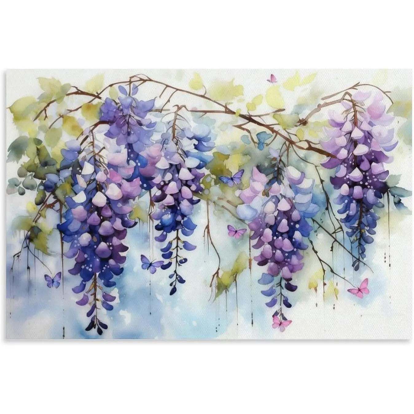 Purple Wisteria Watercolor Artwork Print, Farmhouse Canvas Wall Decor for Living Room & Room Aesthetic Home Decor Posters