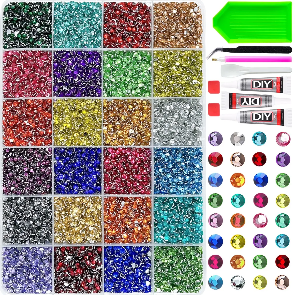 1Box Hot Sale Semi-circular Nail Rhinestones Bedazzling Kit Multi-Colors AB Rainbow Bling Flatback Crystal Nail Gems Rhinestones DIY Nail Art Supplies With Tools