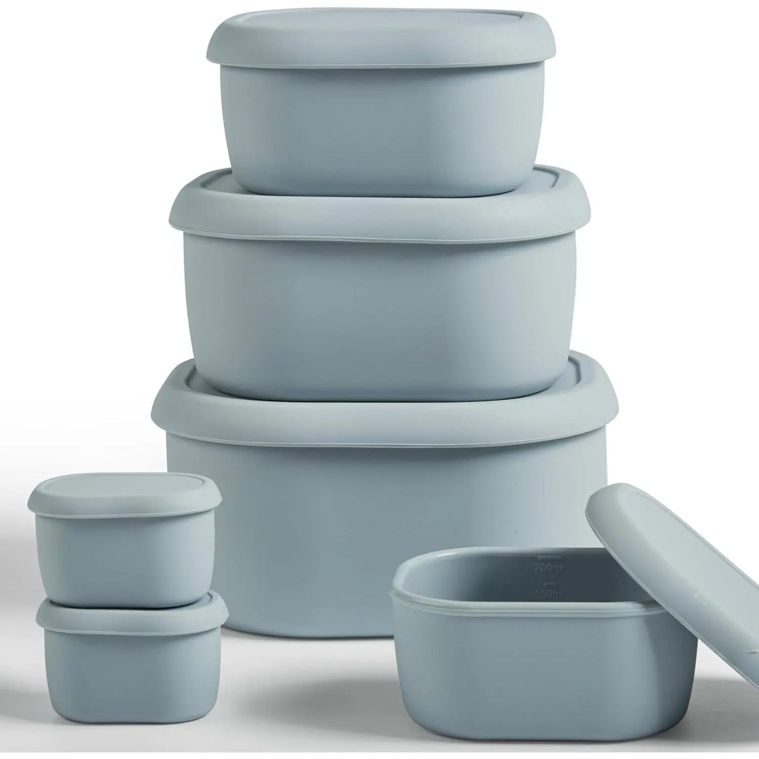 6 count/Set Nesting   Storage Containers with  | , , Meal Prep Containers, Small Freezer Portions, Dishwasher Cleaning, Nested Cabinet Storage, 5 Sizes, Grey
