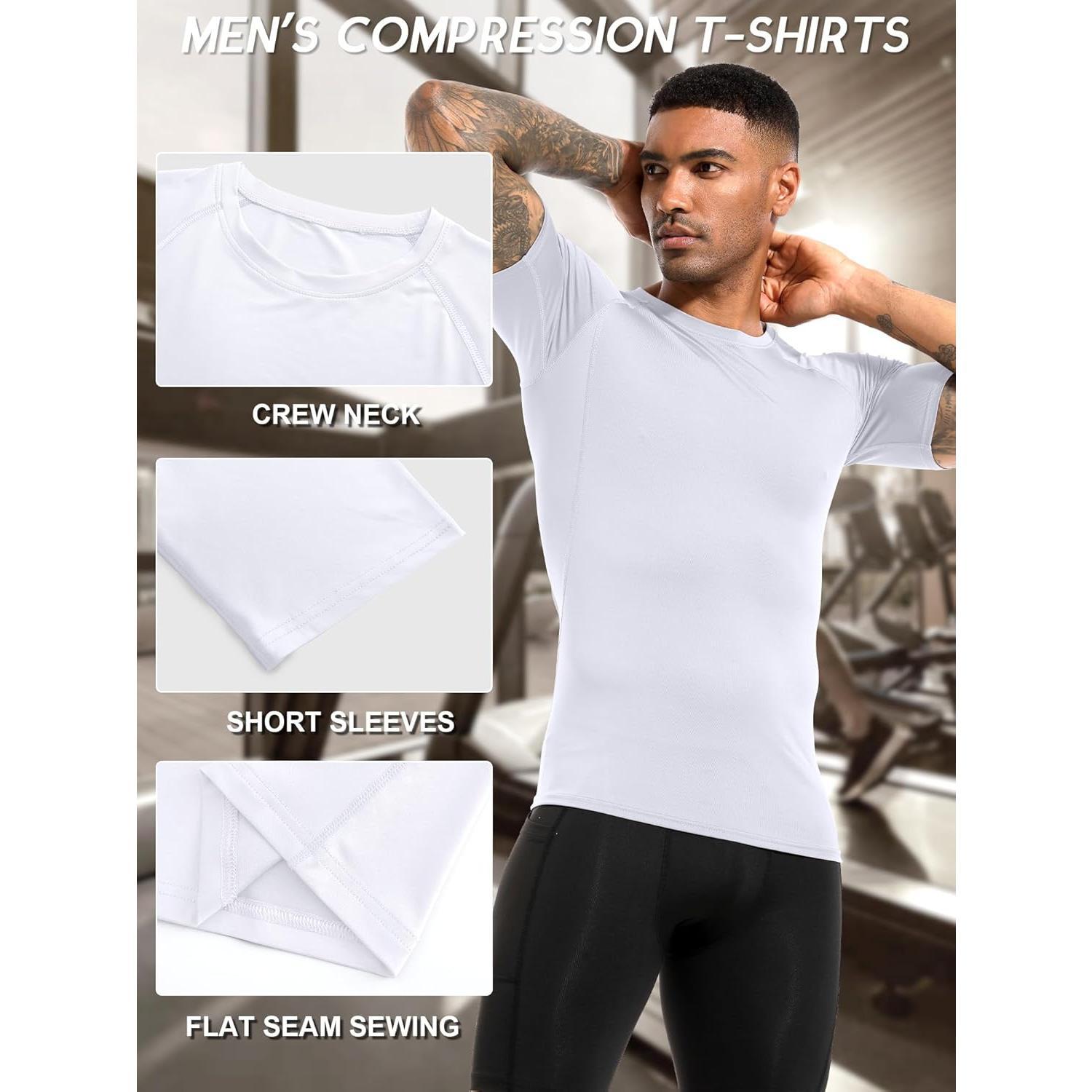 Men's Compression/Loose Fit Tee Short Sleeve  Baselayer T-Shirts Cool Dry Tops (Pack of 1 or 3)