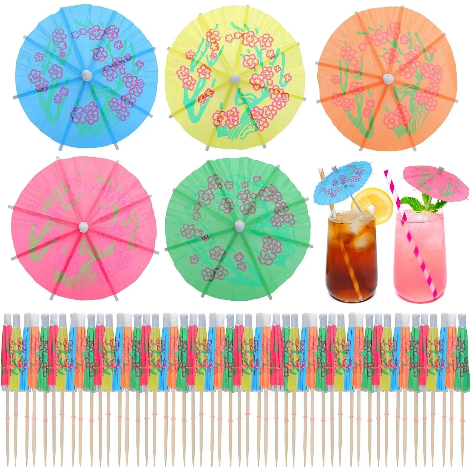 50 Pcs Cocktail Umbrellas,4" Mini Paper Drink Umbrellas Toothpicks,Colorful Tropical Luau Party Decorations,Disposable Bar Garnish Picks,Colorful Paper Toothpicks for Party Decorations
