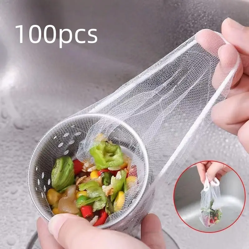 100 Disposable Filter Mesh, Dishwasher Sink Filter, Fine Mesh Sieve Bag, Bathroom Drain Filter, Durable and Easy to Clean
