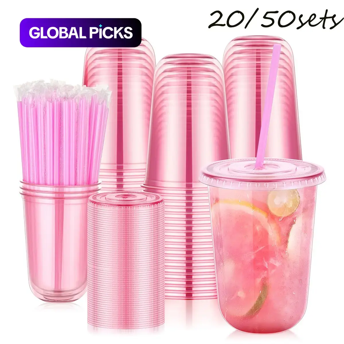 20/50-Pack 16oz Disposable Clear Plastic To Go Cups with Lids and Straws, Transparent Iced Coffee Cups, for Cold Drinks, Smoothies & Shakes, Party Supplies