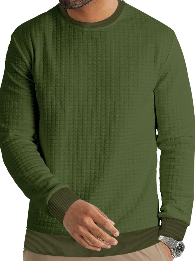 Men's Regular Fit Plain Long Sleeve Tee, Casual Comfy Crew Neck T-shirt for Spring & Fall, Fashion Men's Top for Daily Wear