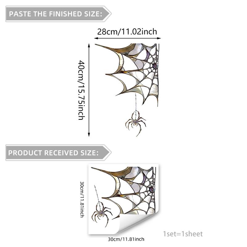 Halloween Spider Web Festival Decoration, Bedroom Window Sill Sticker Display, Decorative Wall Sticker, Static Cling Glass Decal, Double-Sided Print, 30x30cm