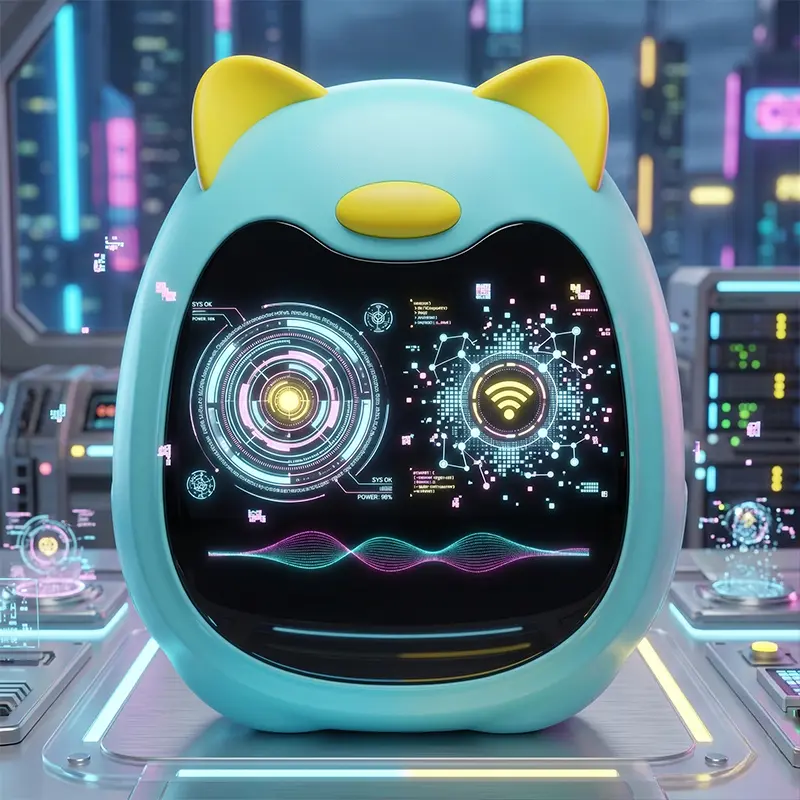Elf Cat Lake Green LED Backpack, a small school backpack with a hard shell and LED display panel, pixel art and DIY animation, internal USB cable for power, a compact backpack and a great gift for students (mobile power bank not included).