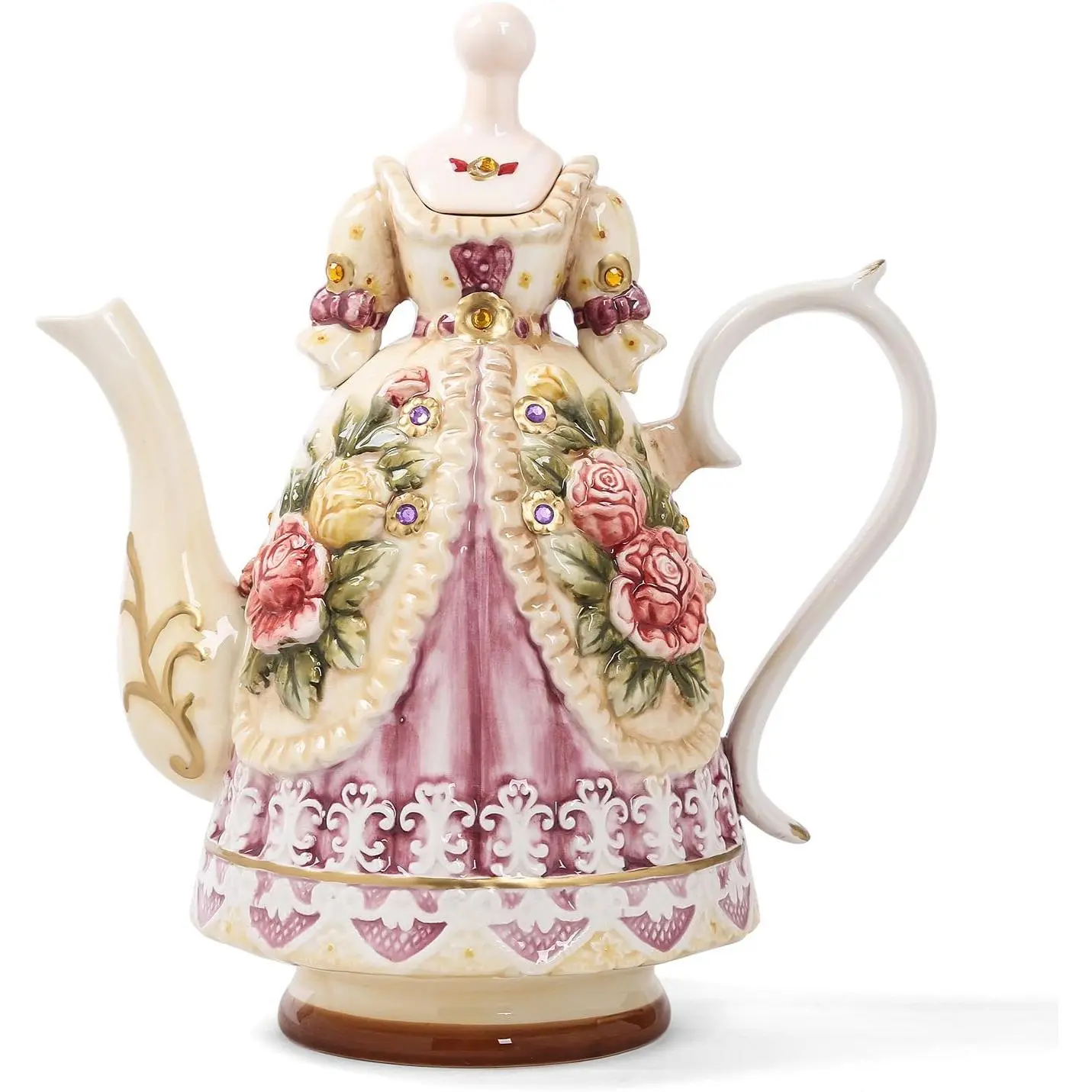 Large Ceramic Teapot and Coffee Pot with Lid,  Embossed Victoria  Rose  Decorative Teapot(Red)