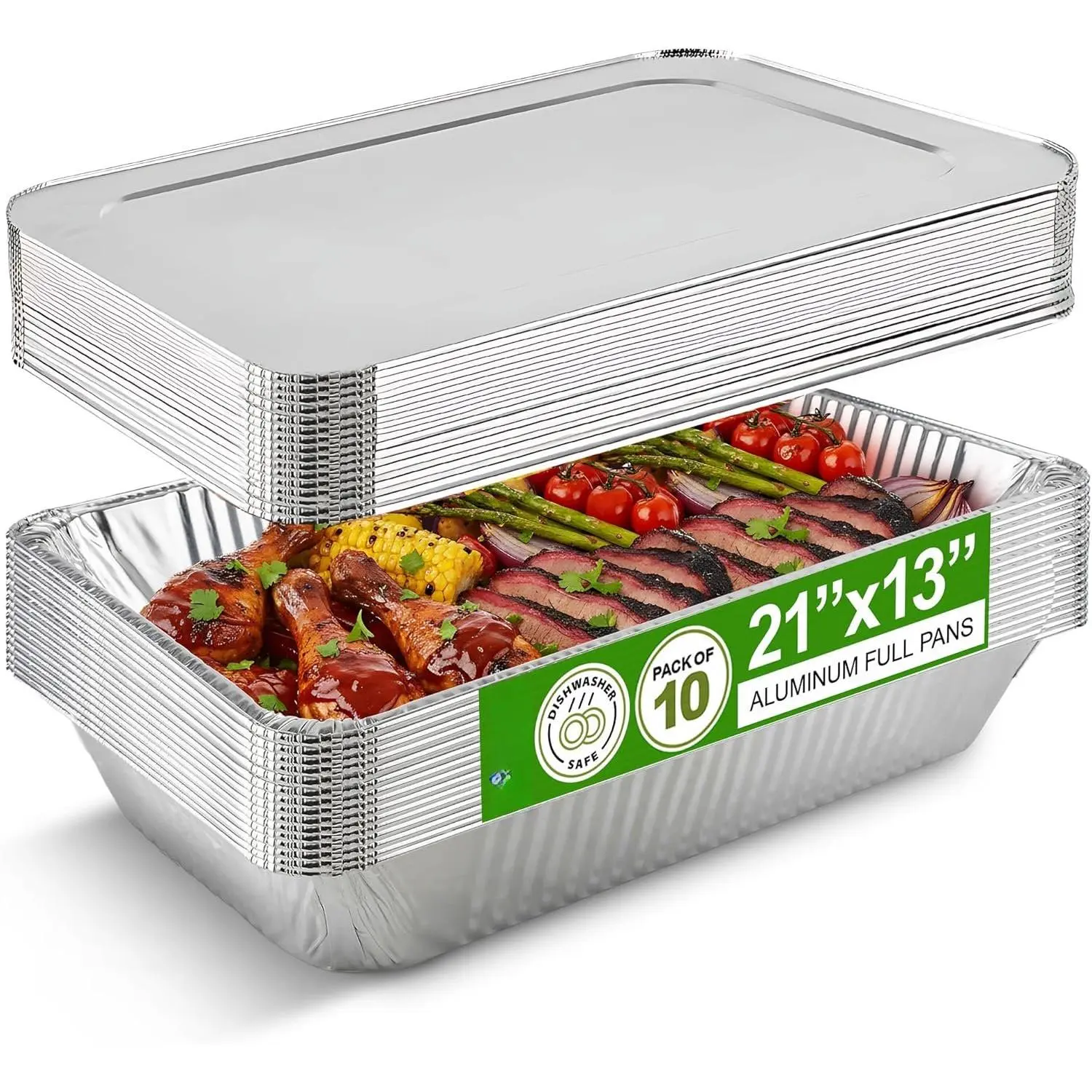 Pans With , Large Full Size 21x13x3 Disposable Foil Pans, Heavy Duty Roasting, Baking, Broiling, Catering & Chafing Pans (10, Full-Size w/)