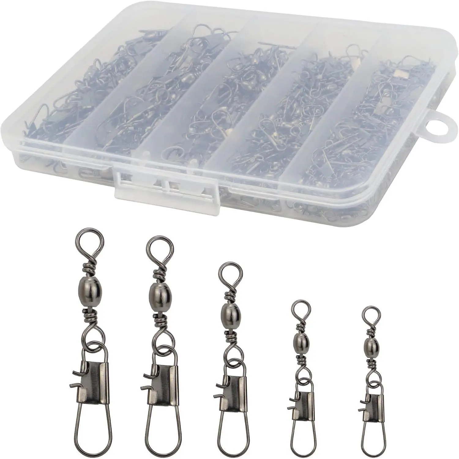 Fishing Swivels Snap Swivels 210 count Barrel Swivels with Snaps, Fishing Swivels Saltwater Freshwater Snap Connector