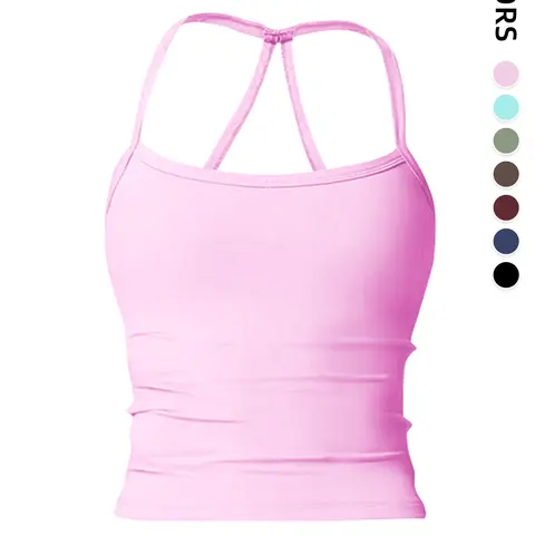 Women's Solid Backless Sports Vest, Sporty Casual Breathable Comfortable Cami Top for Yoga Gym Workout, Ladies Sportswear for All Seasons, Breathable Workout Tops, Stretchy Workout Top