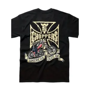 Men'S Black Short-Sleeve Tee Featuring an American Choppers Outlaw Motorcycle Graphic, Designed in a Biker Style with a Crew Neck And Slight Stretch, Perfect for Casual Wear Year-Round for Motorcycle Fans And Those Who Love Rebellious Fashion