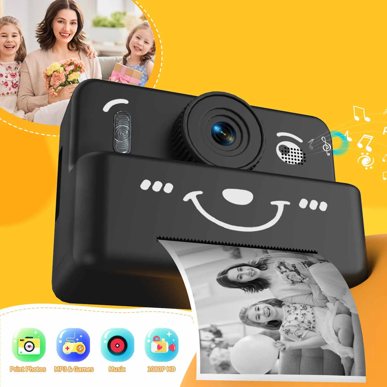 Kids Instant Print Camera, Mini, 2.8-Inch Display, 720p Digital Picture Quality, 1300mah Rechargeable Battery, Ideal Gift for Kids Ages 4-12