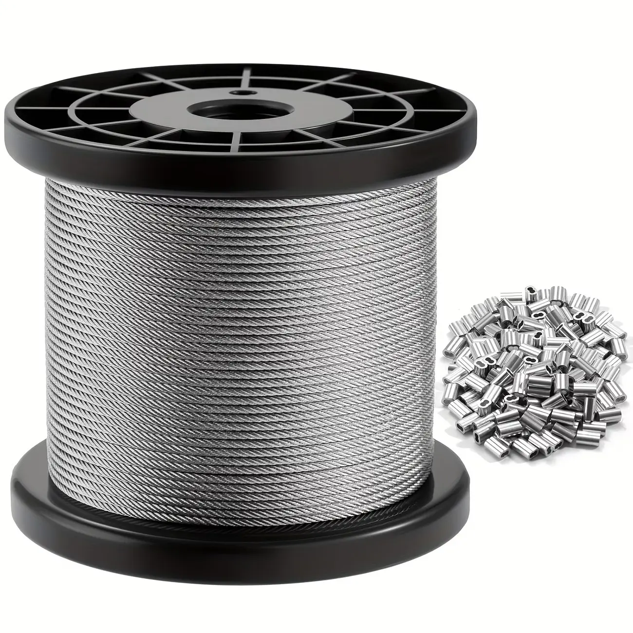 316 Stainless Steel Wire Rope, High Tensile Wire, 400ft 200ft 1/32in, with over 50 Aluminum Stopper Sleeves, Weather Resistant Rope, Ideal for Hanging Lights, Clothesline, Tent Wires