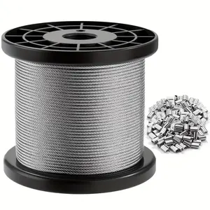 316 Stainless Steel Wire Rope, 400ft 200ft 1/32in, with over 50 Aluminum Stopper Sleeves, Ideal for Hanging Lights, Clothesline, Tent Wires