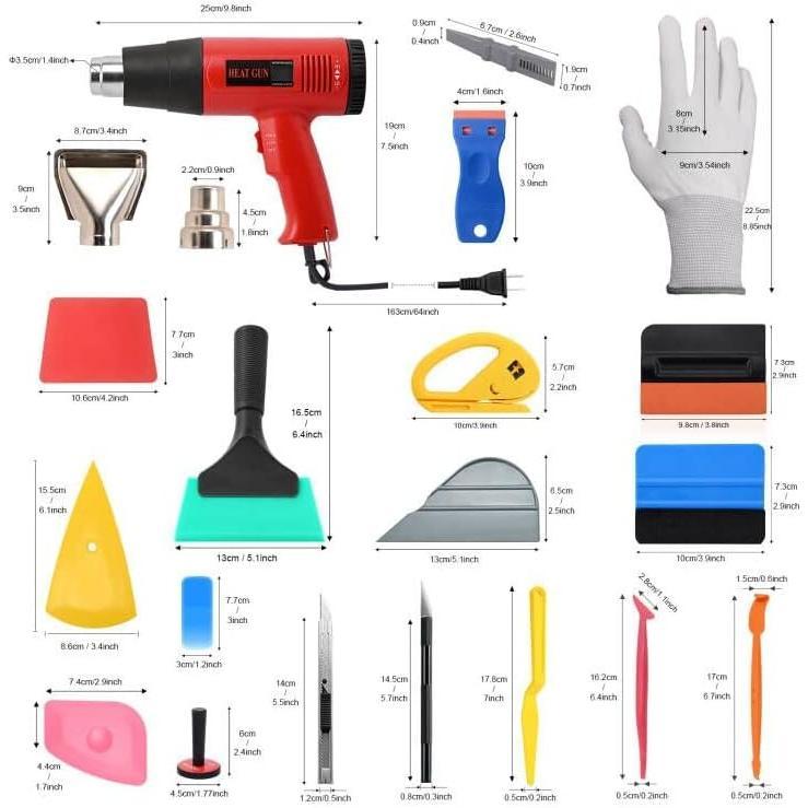 Vinyl Wrap Tool Kit with Heat  for Vinyl, Vinyl Wrap Tools  Wrap Kit Felt , Tucking , Gloves,  Holder Wrap Tools Window Tint Tools for  Film Installation