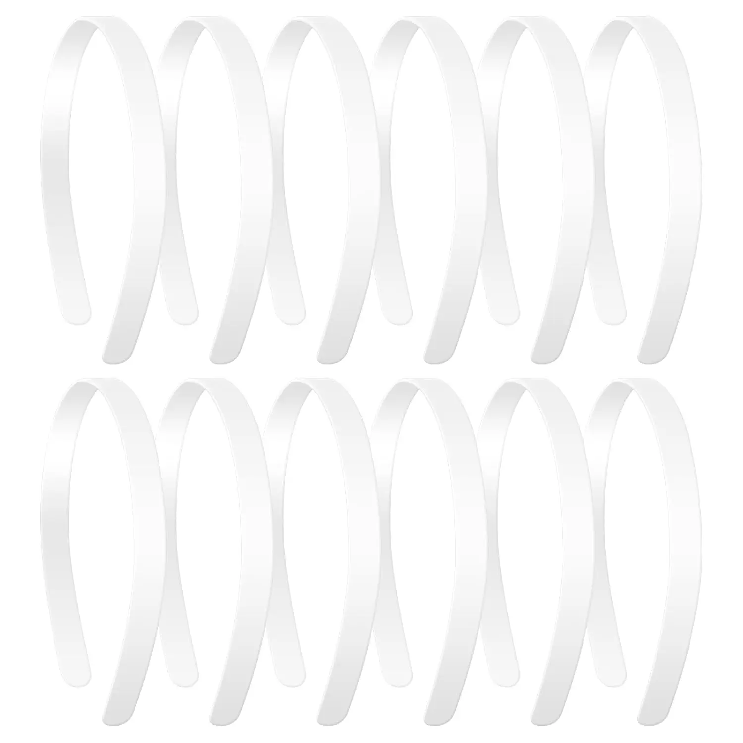 12 Pack 1/2 Inch White No  Smooth Headbands, Girls Plastic Hair Accessories for DIY Crafting Styling